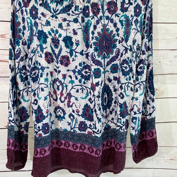 Lucky Brand Floral Graphic Print Long Sleeve Pullover Tunic NWOT Women's Medium - Picture 7 of 13